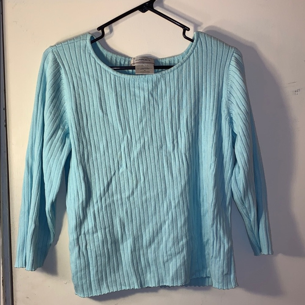 Baby Blue Ribbed Quarter Sleeve